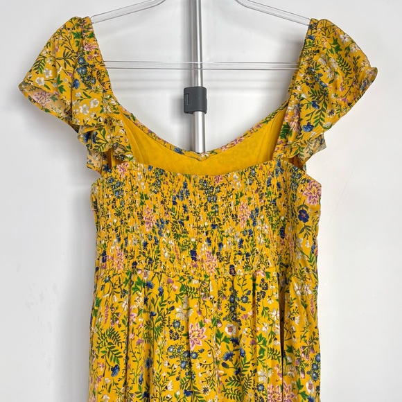 Old Navy Cami Fit Flare Yellow Gold Floral Shirred Lined Midi Sun Nap Dress 1X - Picture 4 of 16